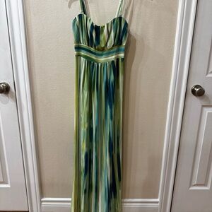 Soma Intimates Green and Blue Striped Maxi Dress Size Small